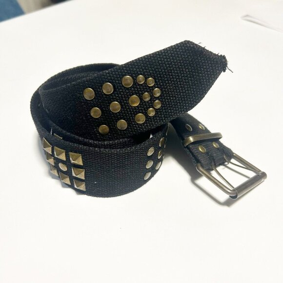 Unbranded Other - Brown Unisex Metal Studded Moto Biker Belt Canvas Bronze Studs Grunge Wide Rivet